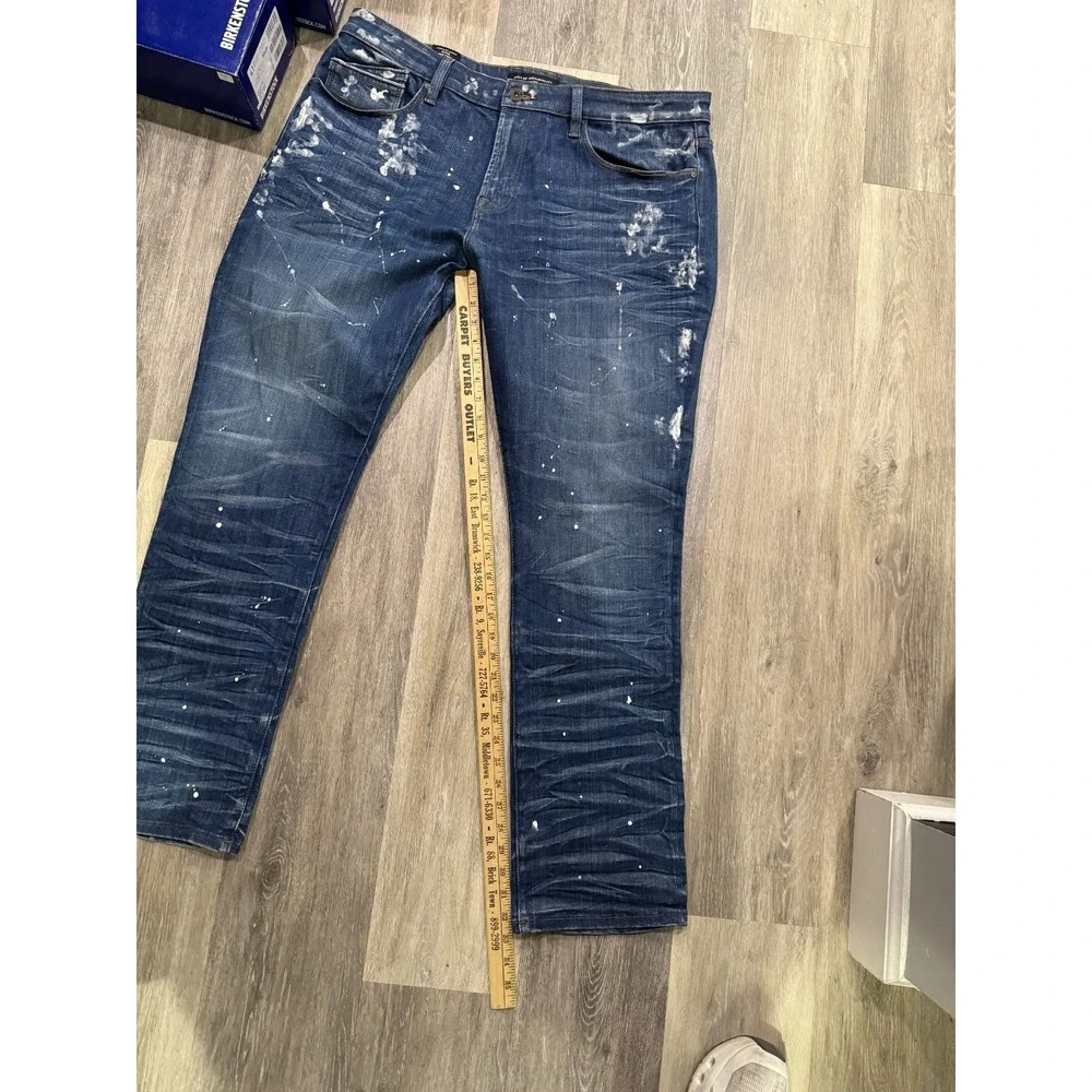 Cult Of Individuality Jeans Mens 42x33 Blue Denim Paint Splatter Rocker Slim Fit